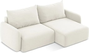 Kremowy aksamitny rozkładany/ze schowkiem narożnik (prawostronny/z szezlongiem) Kalena – Makamii