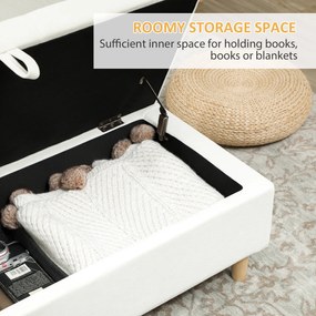 HOMCOM Puf z funkcją przechowywania, drewniane nogi, miękki materiał, Kremowy