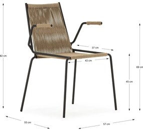 Beżowe metalowe krzesła zestaw z podłokietnikami/sztaplowane 2 szt. Emily – Marckeric