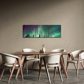 Obraz zorzy polarnej (z zegarem) (90x30 cm)