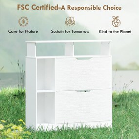 HOMCOM Szafka na buty z 2 klapami, uchylna szafka z regulowanymi przegrodami, otwartą półką na 12 par butów 89 x 25 x 92 cm biała | Aosom PL