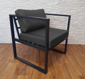 Zestaw mebli ogrodowych sofa + 2 fotele + stolik : Kolor Stelaża - Szary, Kolor tkaniny - Oxford Grafit, Typ tkaniny - Oxford