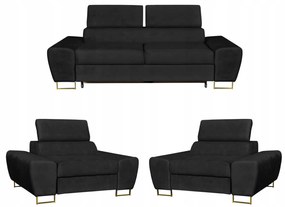 Zestaw mebli wypoczynkowych salon Bosso Sofa 2os fotele czarne Family Meble