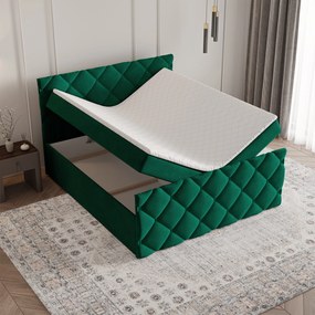 Masseno Łóżko kontynentalne ROVARI z pojemnikiem na pościel 180x200 cm - Butelkowa zieleń, KRONOS 19