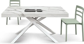 Stół drewniany, białe wykończenie, biała podstawa, rozkładany 140x90-220x90 - FORTE DEI MARMI