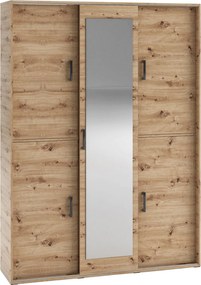 Masseno Garderoba BENVENO 150 cm, Modna Szafa z lustrem do Przedopokoju, Dąb artisan