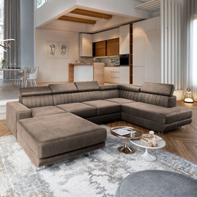 Masseno Narożnik SIENA z funkcją spania i pojemnikiem na pościel Narozniki U, Rozkładana sofa - Beżowy, MONOLITH 09