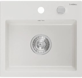 Mexen Milo zlewozmywak granitowy 1-komorowy 435 x 410 mm, biały, syfon chrom - 6505441000-20