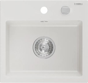Mexen Milo zlewozmywak granitowy 1-komorowy 435 x 410 mm, biały, syfon chrom - 6505441000-20