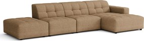 Narożnik z pufą prawostronny Bergamo B  – tkanina Raven 34 jasno brązowa, 341×166×70 cm