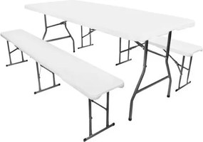 Komplet składany stół ogrodowy campingowy Garth 183 cm + 2 składane ławki