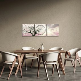 Obraz różowego drzewa (z zegarem) (90x30 cm)