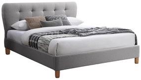 Łóżko 160 x 200 cm z pikowanym zagłówkiem - Tkanina - Jasnoszary - ELIDE