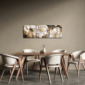 Obraz - Kwiaty w kolorze złotym (z zegarem) (90x30 cm)
