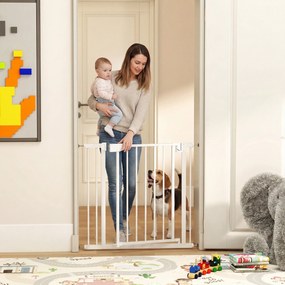 PawHut Bramka Ochronna Bez Wiercenia z Automatycznym Zamykaniem dla Dzieci i Zwierząt 76–89 x 76 cm, Biała | Aosom PL