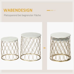 Outsunny okrągłe stoliki kawowe w komplecie 2 retro kosz druciany złoty+biały Ø41 x 46 cm