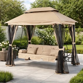 Huśtawka ogrodowa 2w1 z funkcją leżenia i moskitierą Luxe, beżowy/czarny