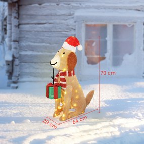 Outsunny Dekoracja świąteczna, podświetlony szczeniak z 74 ciepłymi białymi diodami LED, 64 x 20 x 70 cm, żółty | Aosom PL