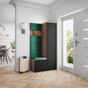 Masseno Garderoba LORI 95/181/51 cm Nowoczesna Szafa do Przedpokoju Dąb lefkas, MONOLITH 37 (Butelkowa zieleń)