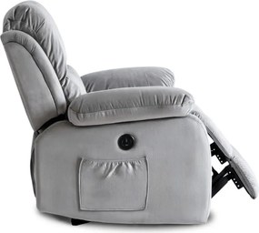 Fotel Masujący ARON Elektryczny Rozkładany z Podnóżkiem Szary Welurowy Nowoczesny