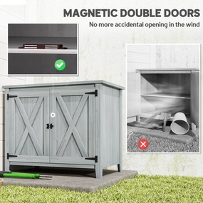 Outsunny Szafka Ogrodowa, Drewniana Szafka na Narzędzia Ogrodowe, Szafka zewnętrzna na Taras, z Podwójnymi Drzwiami, Design Stodoły, Jasnoszary