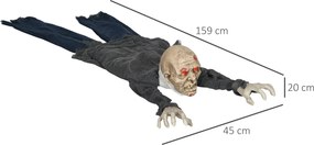 HOMCOM Dekoracja Halloween Zombie, LED Oczy, wydaje dźwięki i pełza, czujnik ruchu i dźwięku, zasilanie bateryjne, 159 cm