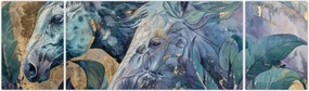 Obraz - Konie na złotym tle (170x50 cm)