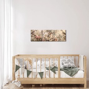 Obraz - Obraz ptaka w stylu vintage (z zegarem) (90x30 cm)