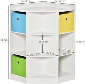 HOMCOM Regał do przechowywania dla dzieci z 3 szufladami z włókniny, MDF, zabezpieczenie przed przewróceniem, biały