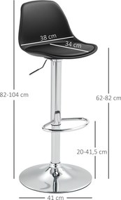 HOMCOM Zestaw 2 Stołków Barowych z Oparciem, Obrotowe, Regulowane na Wysokość, Nośność do 120 kg, 42 x 38 x 82-104 cm, Czarny