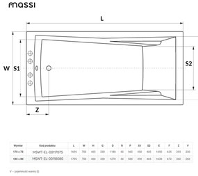 Wanna do zabudowy prostokątna cm ELEGA | Różne rozmiary : Rozmiar - 170 x 75 cm