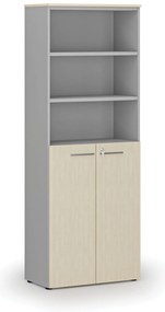 Szafa biurowa kombinowana PRIMA GRAY, drzwi na 3 poziomach, 800 x 420 x 2128 mm, szary/brzoza
