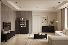 Witryna Vesper 103 cm czterodrzwiowa - czarny / czarne uchwyty / nogi kule