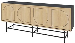 Czarna niska komoda w dekorze dębu 187x77,5 cm Giana – Marckeric