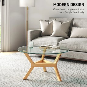 HOMCOM Okrągły stolik pomocniczy z hartowanego szkła z regulowanymi podkładkami pod nogi i stelażem ze stali, do salonu, sypialni