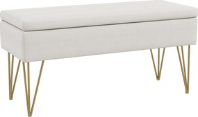 HOMCOM Ławka do Sypialni z Miejscem do Przechowywania, Gruba Wyściółka, Oddychająca Tkanina, Metalowe Nogi, 100x40x49 cm, Kremowa