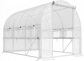Outsunny Szklarnia Foliowa z 6 Zwijanymi Oknami i Drzwiami na Zamek Błyskawiczny Rama z Ocynkowanej Stali 295x2x2m Biały | Aosom PL