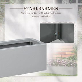 Outsunny Skrzynka do Sadzenia Stalowa z Otworem Drenażowym na Balkon Długa Szara 91x22x22cm | Aosom PL