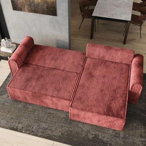 Masseno Narożnik VALTINO z funkcją spania i pojemnikiem na pościel Narozniki L, Rozkładana sofa - Pudrowy róż, TILIA 62