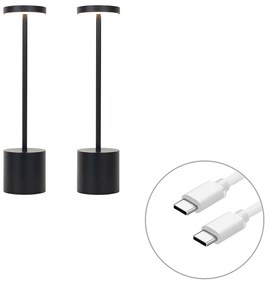 Zewnetrzna Set of 2 Outdoor Table Lamps Black Incl. LED and Dimmer Rechargeable - DupontDesignerski Oswietlenie zewnetrzne