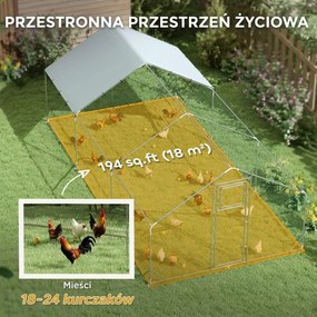 Wybieg dla kur PawHut z UV-odporną Plandeką, Siatką Stalową, Automatem do Karmienia, dla 18-24 Kur