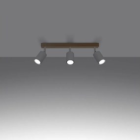 Plafony nowoczesny Flare, stal/drewno - 3 źródło światła 3000K - L.61 x H.17.5 cm - biały/drewno