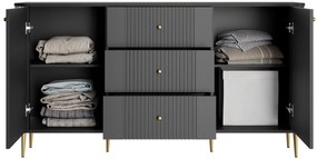 Komoda z szufladami Vesper 160 cm - czarny / złote nogi