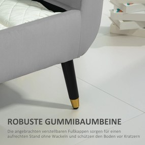 HOMCOM Ławka z miejsca do przechowywania i podłokietnikami, Skrzyniowa, Aksamitny Poliester, Drewno Kauczukowe, Jasnoszary, 107 x 42 x 65 cm