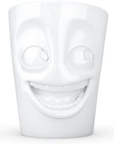 Biały uśmiechnięty porcelanowy kubek z uchem 58products, 350 ml