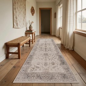 Dywan vintage INKA Arabeska z Efektem Postarzenia Beżowy 80 cm x 250 cm