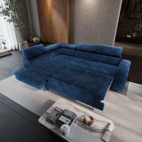 Masseno Narożnik VELISS z funkcją spania i pojemnikiem na pościel Rozkładana sofa do Salonu - Niebieski, TILIA 77