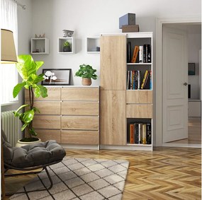 Regał AKORD R15 Biały 80 cm 2 drzwi 2 szuflady kolor Dąb Sonoma mat 7 półek 80x35x180 cm