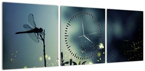 Obraz - Ważka w błyszczącej nocy (z zegarem) (90x30 cm)