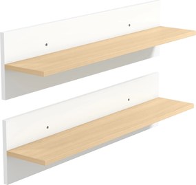 HOMCOM Półka ścienna zestaw 2 szt., półki wiszące, półka do ekspozycji, do kuchni, salonu, Biały+Naturalne drewno